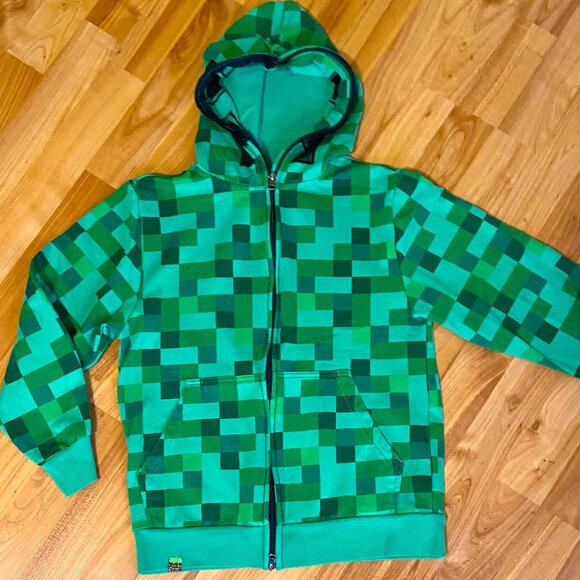 Kids Mad Engine Green Pixelated Minecraft Creeper Hoodie - Picture 2 of 10